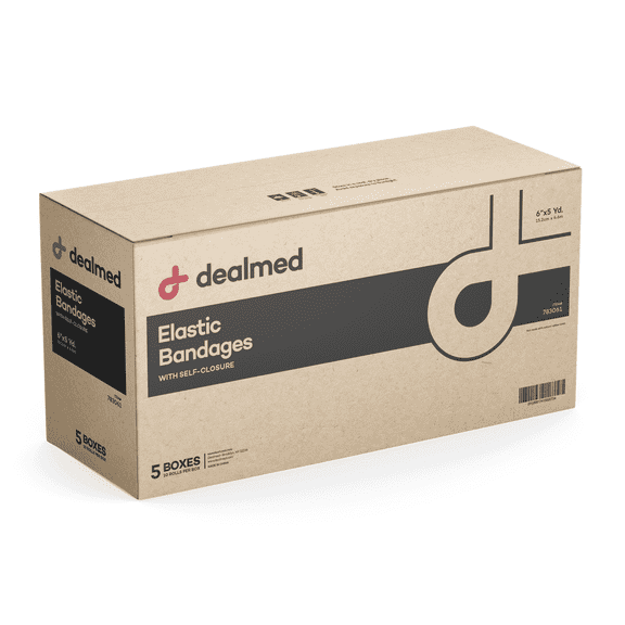 Dealmed 6" Elastic Bandage Wrap with Self-Closure, Comfort Compression Roll, 5 Yards Stretched (Case of 50)
