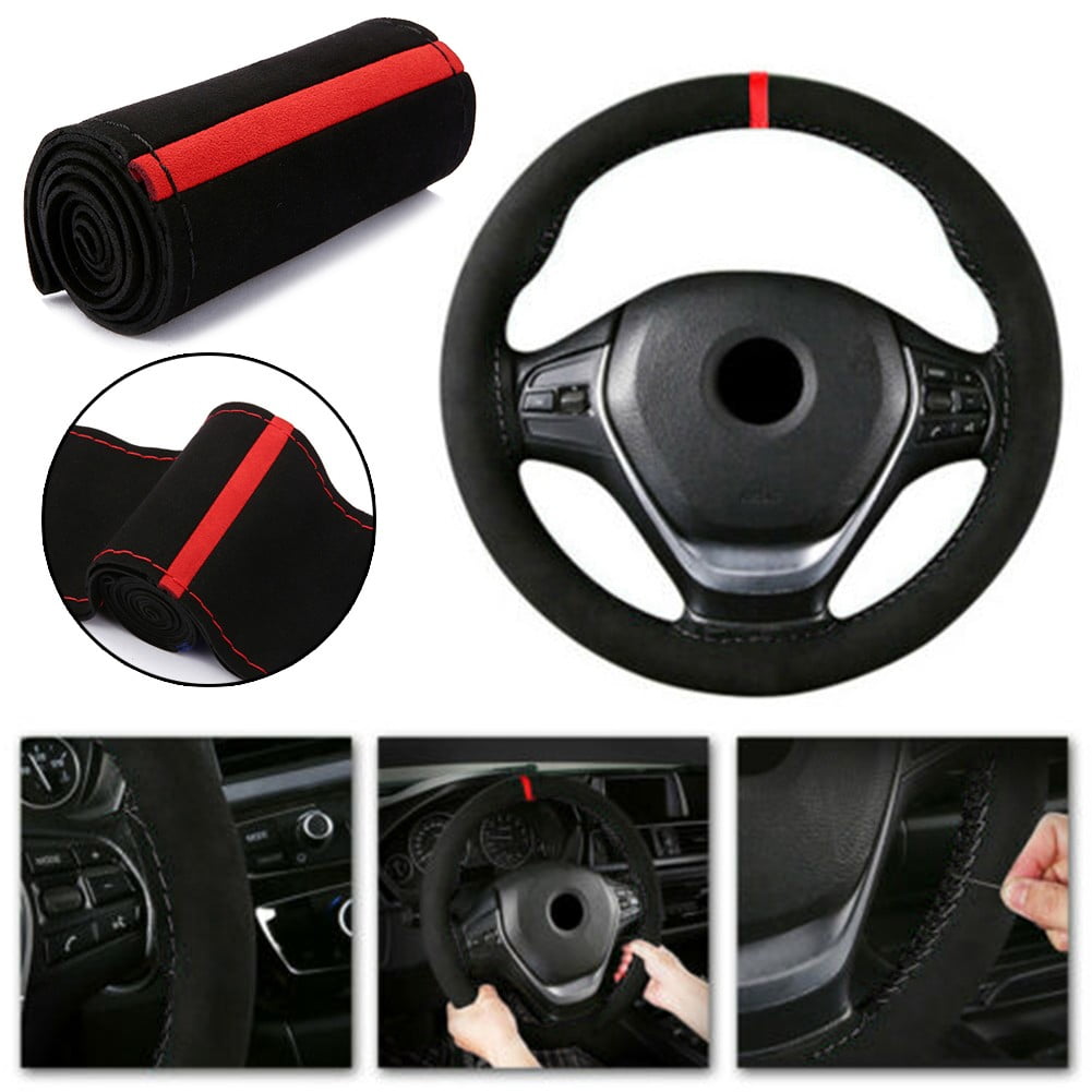 38cm Universal Black Car Steering Wheel Cover Protector Suede Anti-Slip Sport