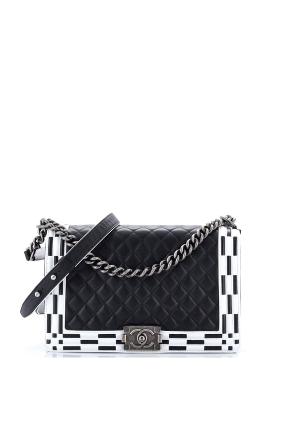 Pre-Owned Checkerboard Trim Boy Flap Bag Quilted Calfskin New Medium By Rebag