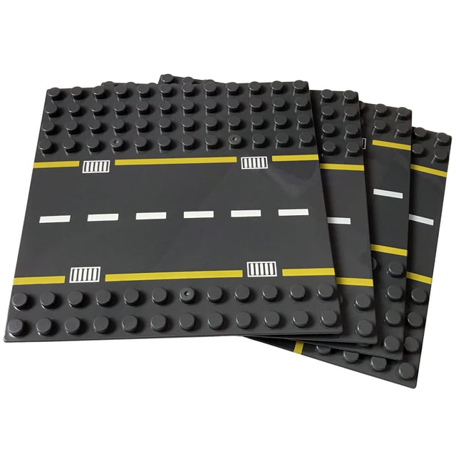 Apostrophe Games Placas base de bloques de construcción para bloques grandes de 7.5" x 7.5", 4 placas base de calle (2 caminos rectos y 2 caminos curvos) compatibles con las principales marcas, aprend