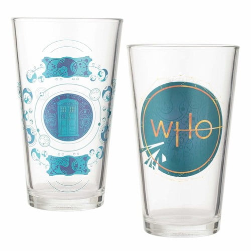 Vandor Doctor Who S11 2 Piece 16 oz. Laser Decal Glass Set, Blue/Gold