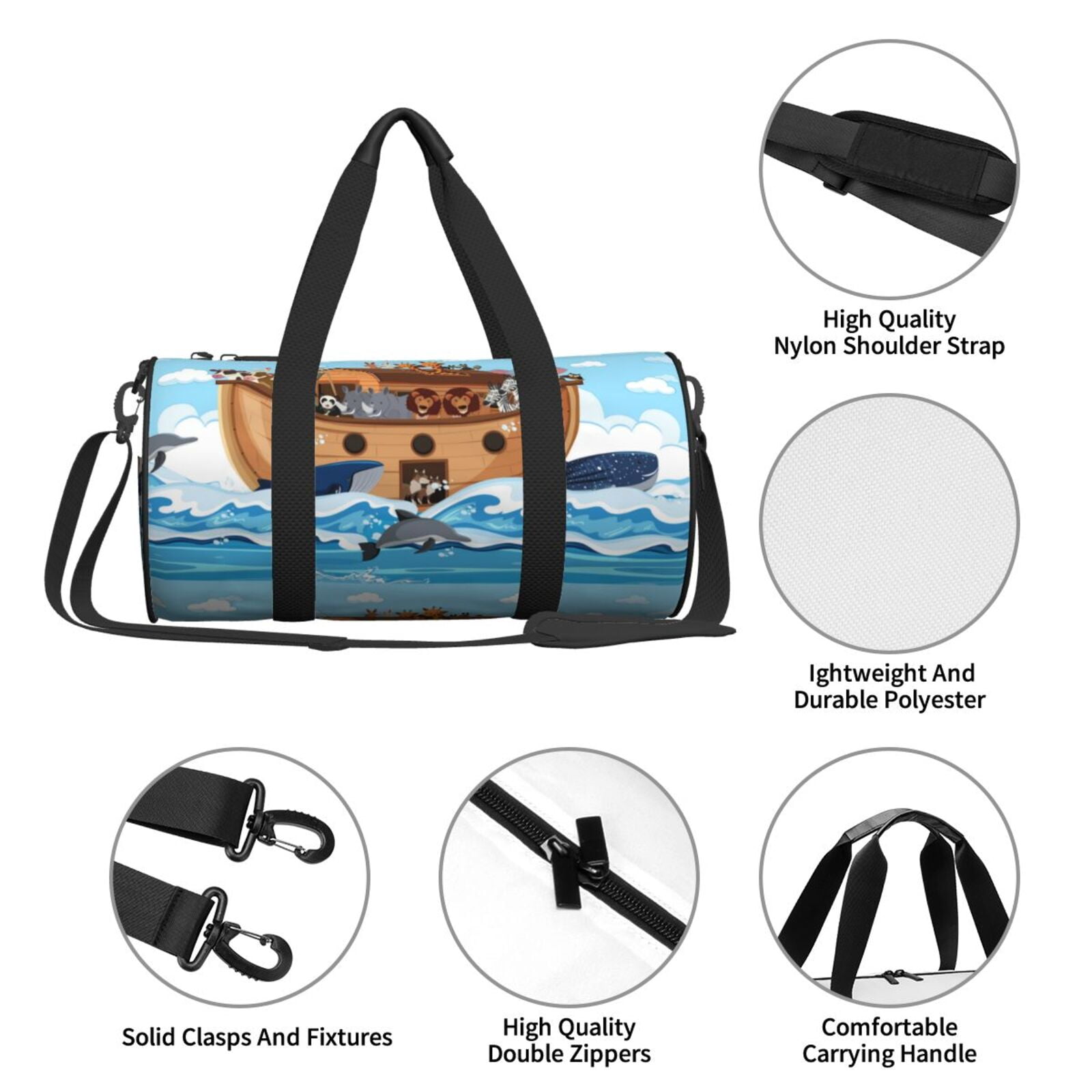 Vsdgher Animals on Noah's Ark 45L Foldable Duffel Bag, Sports Gym Bag,Overnight Bag, Portable Weekender Bag for Airplanes