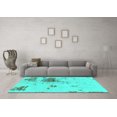 thumbnail image 3 of Ahgly Company Machine Washable Indoor Round Abstract Turquoise Blue Modern Area Rugs, 5' Round, 3 of 4