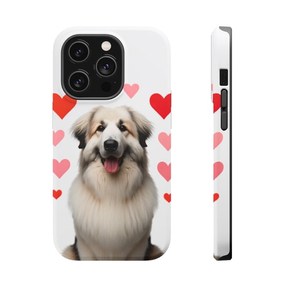 DistinctInk Tough Case for Apple iPhone 13 PRO (6.1" Screen), Compatible with MagSafe Charging - Valentine's Day Pyrenean Shepherd
