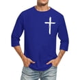 thumbnail image 6 of Afuyipoi Men's Cross Print Three-Quarter Sleeve T-Shirt,Three-Quarter Sleeve Athletic Round Neck Athletic Shirts Blue 4XL, 6 of 6