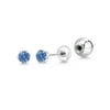 Gem Stone King Platinum Stud Earrings Set with 3mm Round Fancy Blue Zirconia