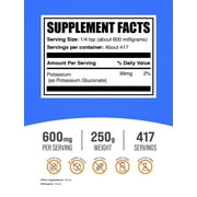 BulkSupplements Potassium Gluconate Powder - 600mg per Serving - 250 Grams (8.8 oz) - 417 Servings