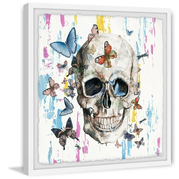 Parvez Taj "Colorful Happy Butterfly Skull" Framed Painting Print
