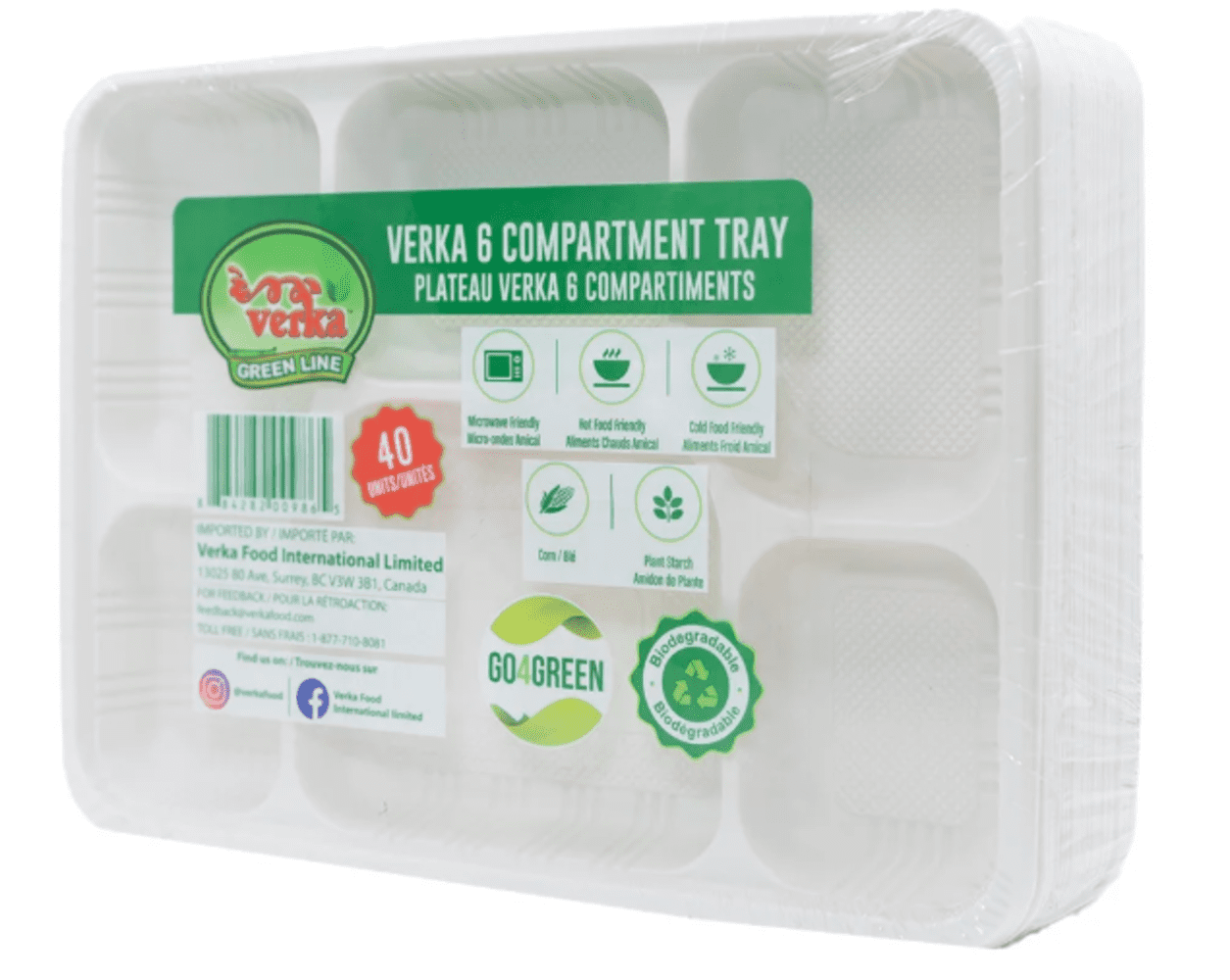 Verka Green Line 6 Compartment Tray, 40 Units - Walmart.ca