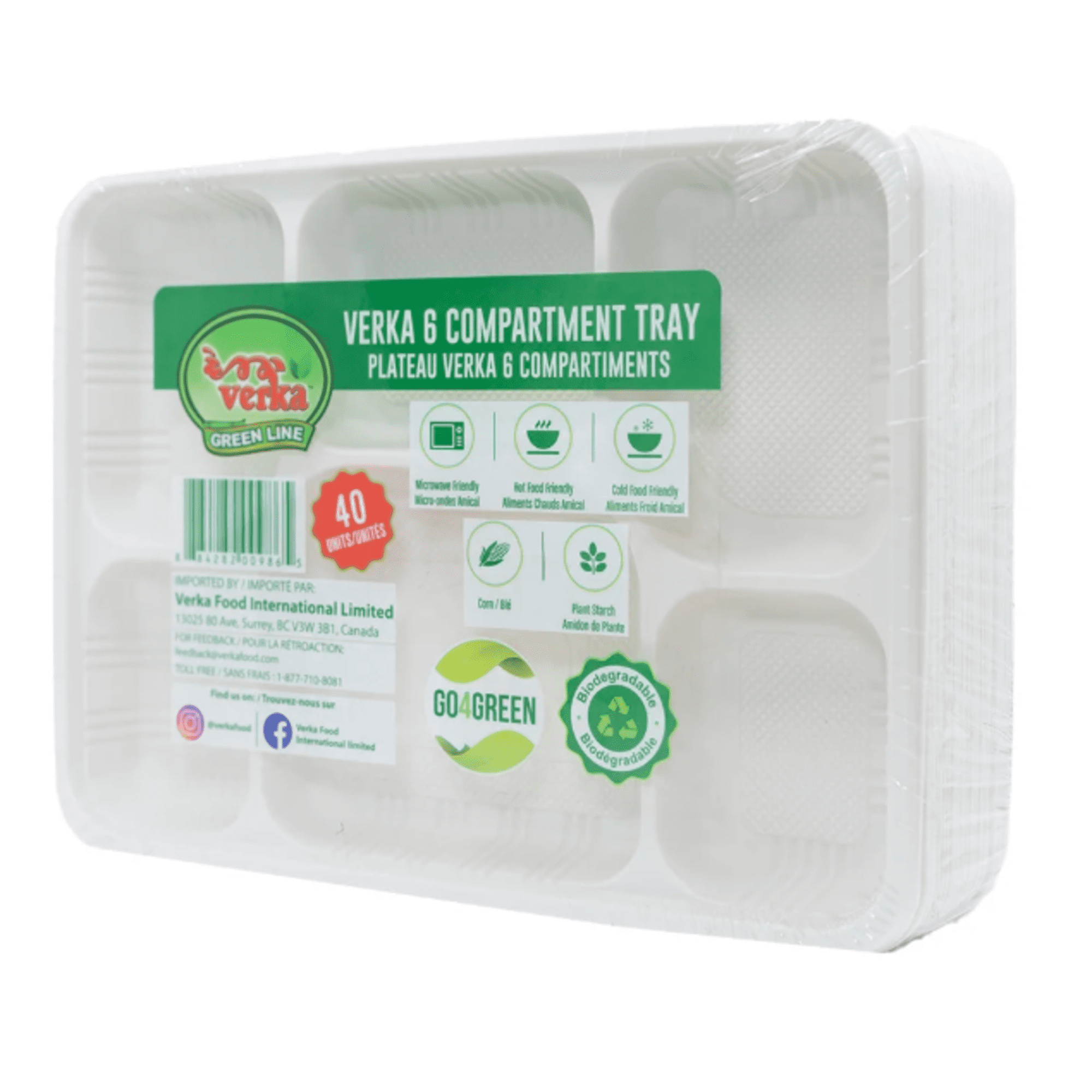 Verka Green Line 6 Compartment Tray, 40 Units - Walmart.ca