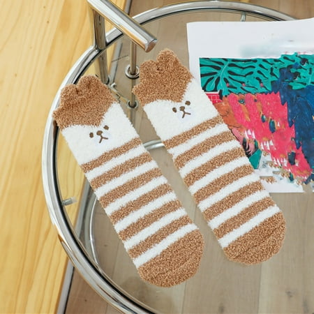 

KEVCHE Women Cute Pet Animal Coral Velvet Socks Plus Velvet Warm Home Floor Socks In Tube Socks Khaki