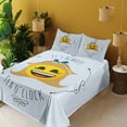 thumbnail image 2 of Ambesonne Emoji Fitted & Top Sheet Set with Shams, Alice Themed Tea O' Clock Art, Soft Blue Mustard Black, 2 of 5