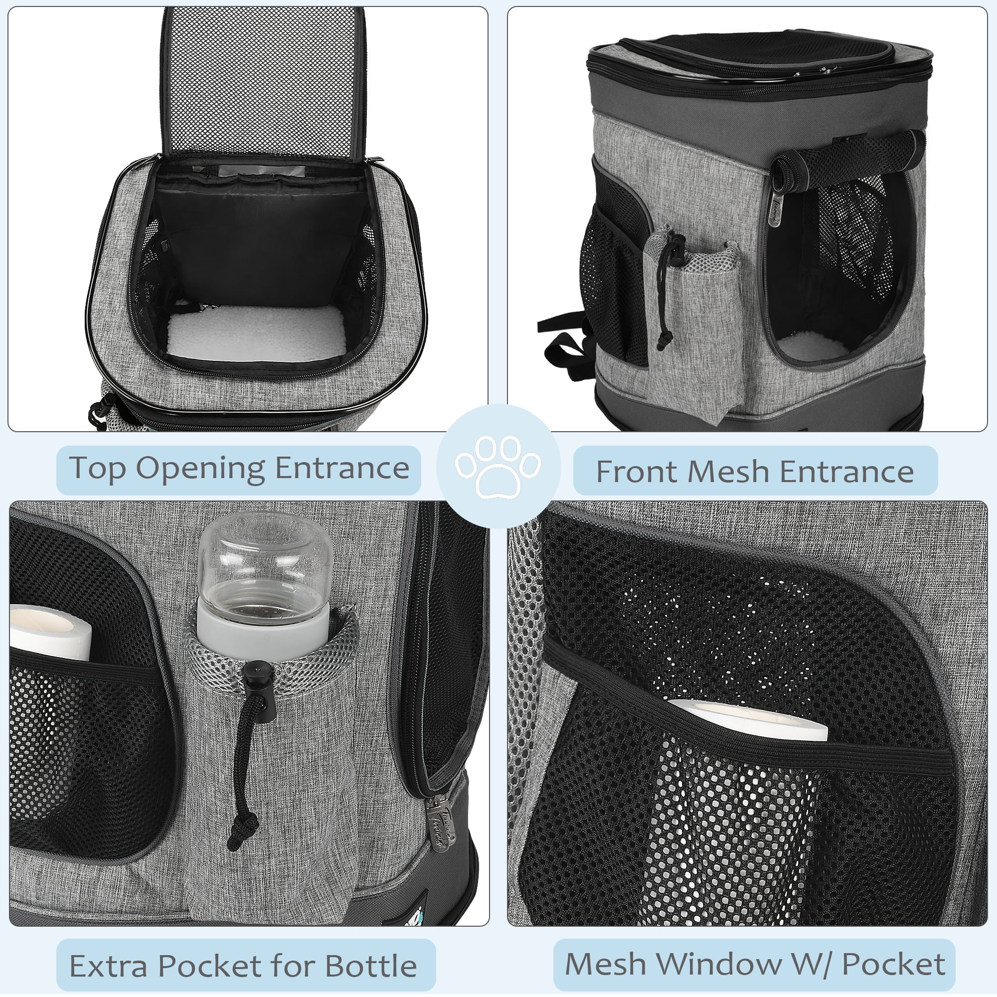 Pawsse Pet Carrier Backpack for Dogs and Cats up to 15 lbs, 16" H x13.2" L x12" W, Black
