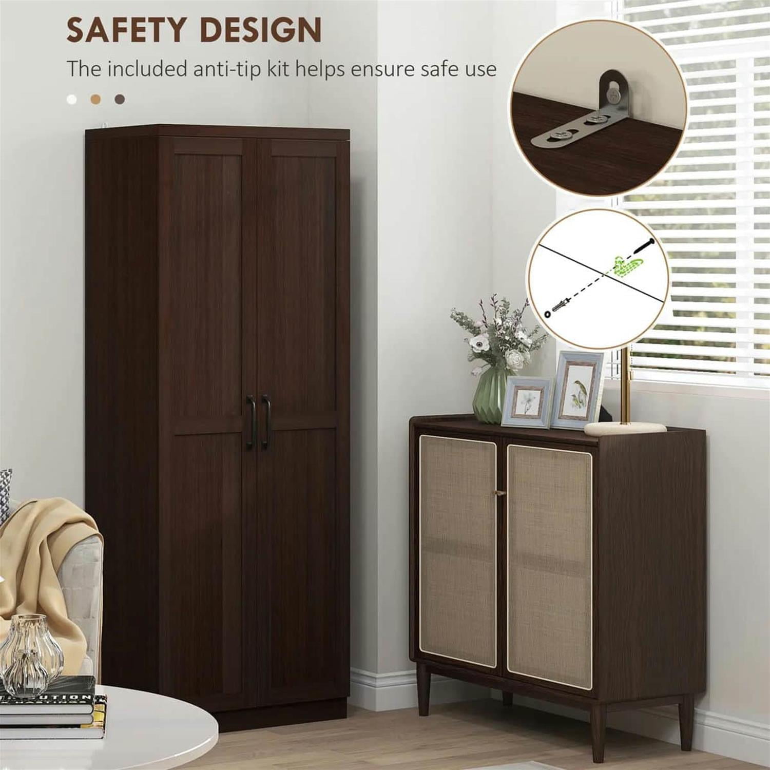 Demi Bonn 62" Large 2-Door Pantry Cabinet, Freestanding Storage Unit with 2 Adjustable Shelves for Dining Room, Spacious Kitchen Organization, Brown