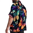 thumbnail image 3 of Flower Butterfly Men's Short Sleeve Printed Button Down Beach Shirt Casual Summer Unisex Tops with Spread Collar, 3 of 6