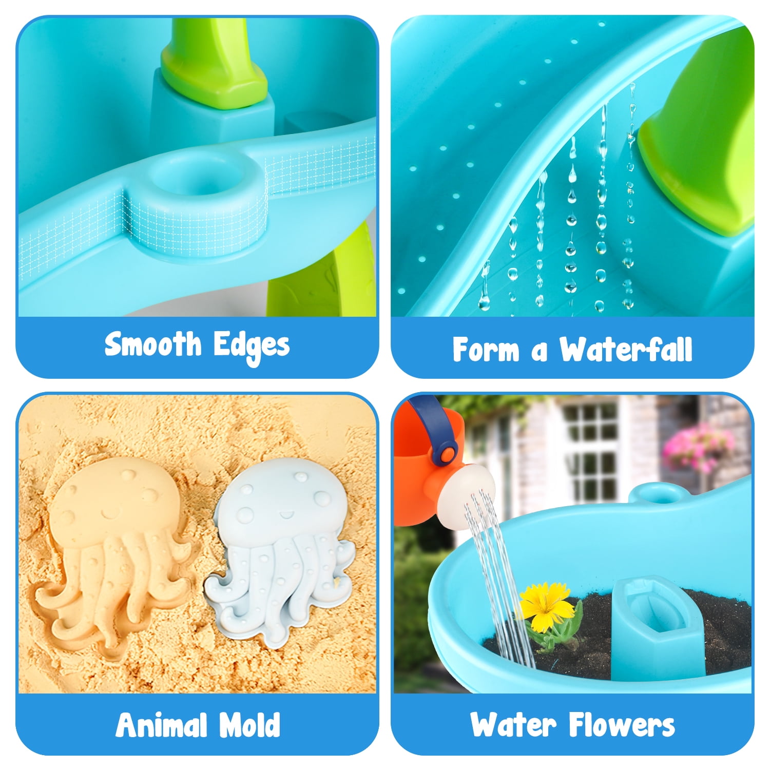 Beefunni Sand & Water Table, 2-Tier Rain Pond Activity Sensory Play Table with Accessories, Outdoor Beach Water Play Table, Summer Activity  Gift Idea