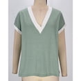 thumbnail image 4 of PNTUTB Summer Women's Fashion Color Block V Neck Basic Comfortable Loose Short Sleeve Pullover T Shirts, 4 of 6