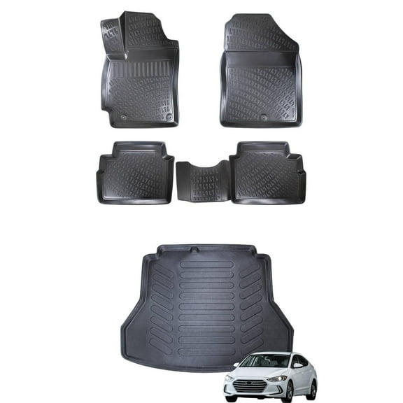 Car Floor Mats   Cargo Liner (Full SET) Compatible for Hyundai Elantra 2017-2020 Waterproof | All Weather