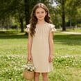 thumbnail image 3 of FAIWAD Girls Ruffle Sleeve Dress Kids Summer Crew Neck Pleated Front Casual Dress Solid Color A Line Sundress, 3 of 9