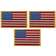 Pack of 3 American Flag Patches, US Embroidered Iron or Sew On Flag Patch Emblem with Gold Border