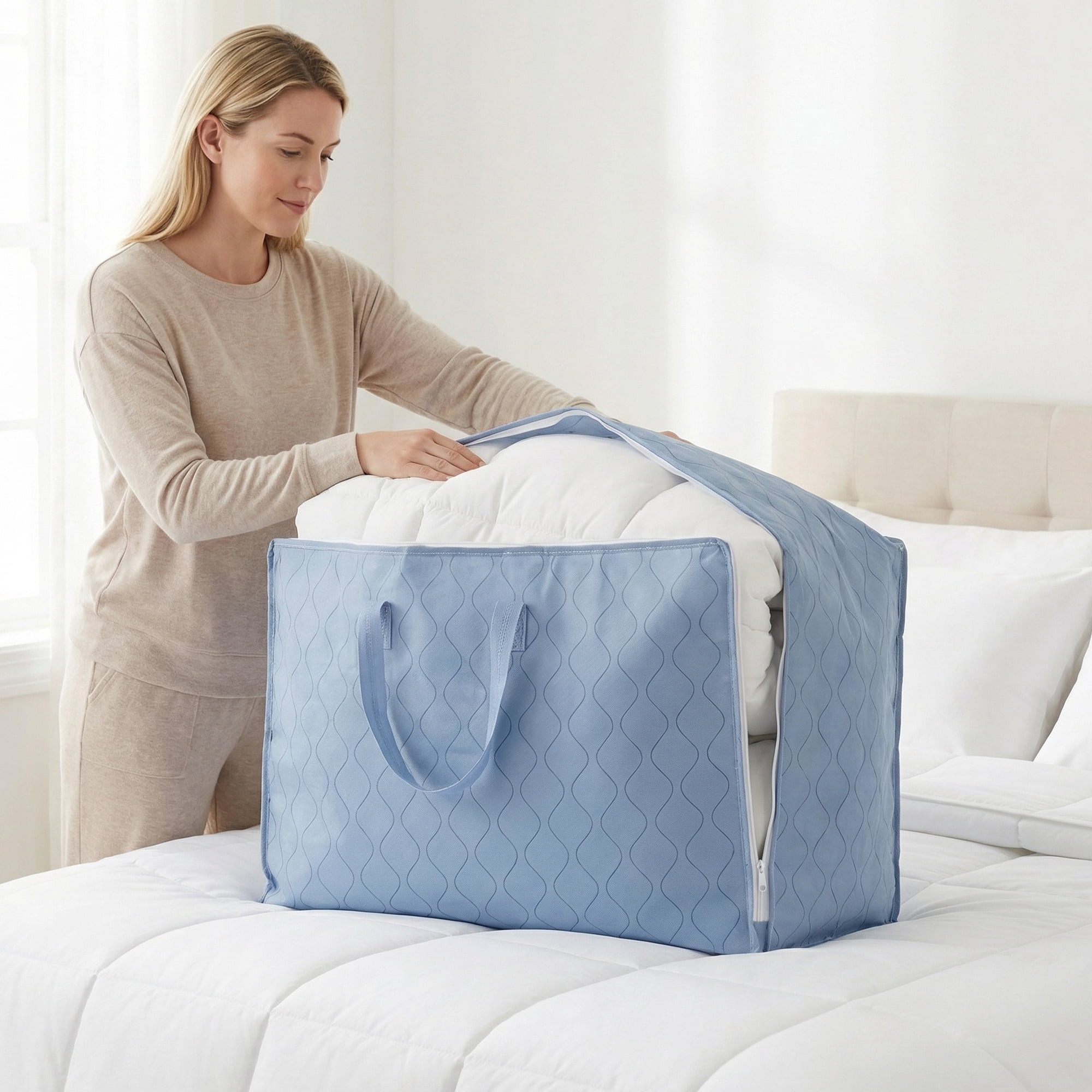 Unique Bargains Storage Bag for Organizing Comforter and Closet Blue 20.5"x7.5"x13"
