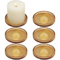 HofferRuffer Set of 6 Hurricane Pillar Candle Holders, 3.8 Inch Round Glass Candle Plate for Table Centerpieces, Wedding Party and Home Decor, Amber