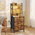 thumbnail image 3 of TOMNK Tall Nightstand with Charging Station and LED Lights, Bedside Table with Drawers and Bookshelf, Rustic Brown, 3 of 8