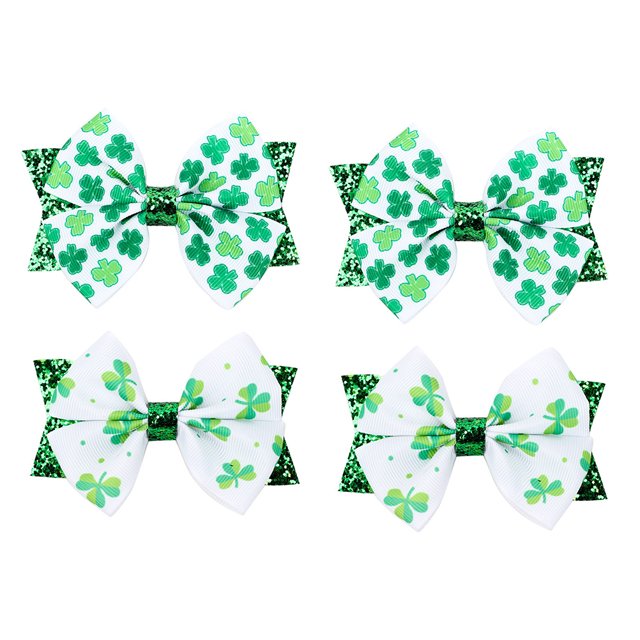 4pcs Bowknot Épingles à Cheveux Cheveux Trèfle Bowknot Belle St. Patrick'S Day Cheveux Décor