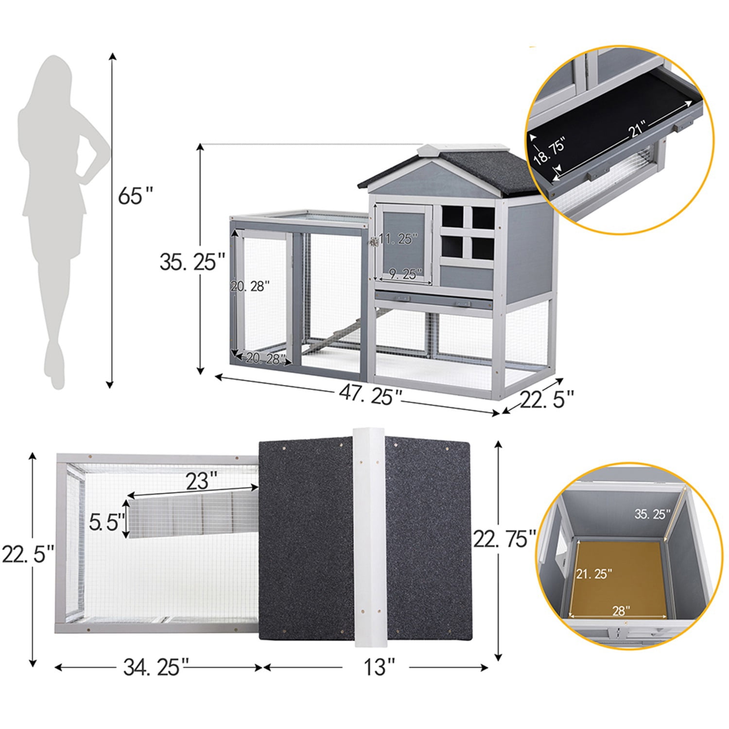 Canddidliike 48in Outdoor Waterproof Rabbit Hutch Wooden Guinea Pig Pet House in Gray Canddidliike 48in Outdoor Waterproof Rabbit Hutch Wooden Guinea Pig Pet House in Gray