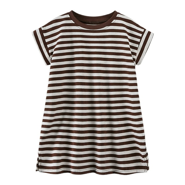 Zpanxa Tenues d'Été pour Filles Décontractées Mignonnes à Rayures Col Rond Manches Courtes Robe pour Enfant de 12 Mois à 12 Ans 3 Ans