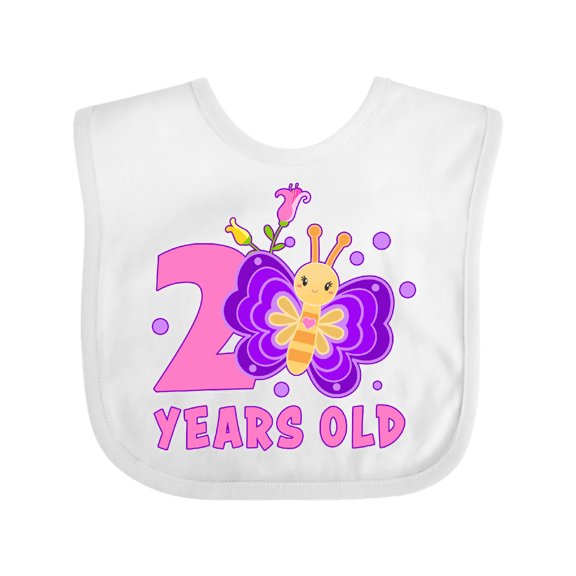 Inktastic 2 Years Old with Butterfly and Flowers Girls Baby Bib