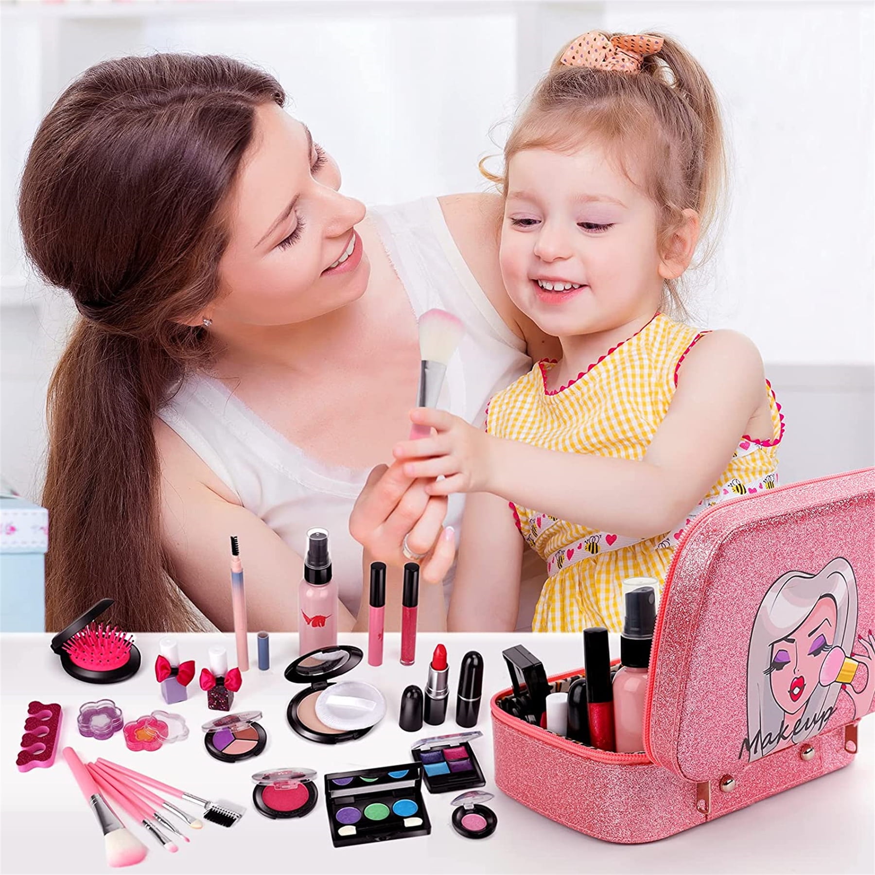 Kids Makeup Kit for Girls, Washable Girls Makeup Kit with Cosmetic Case, Real Kids Girls Makeup Pretend Play Makeup Set Toy Makeup Kids Little Girls