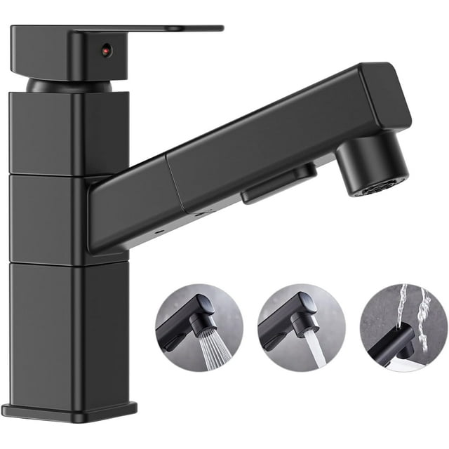 Grifo para lavabo de baño negro mate, rociador giratorio desplegable para un uso flexible, modos de rociado multifunción para una limpieza personalizada, fácil de instalar para centros de un solo