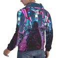 thumbnail image 6 of Pofeuu Neon Night Cityscape Print Mens Casual Hooded Collar Drawstring Hoodies Pullover Sweatshirts Casual Long Sleeve Shirts-Large, 6 of 7
