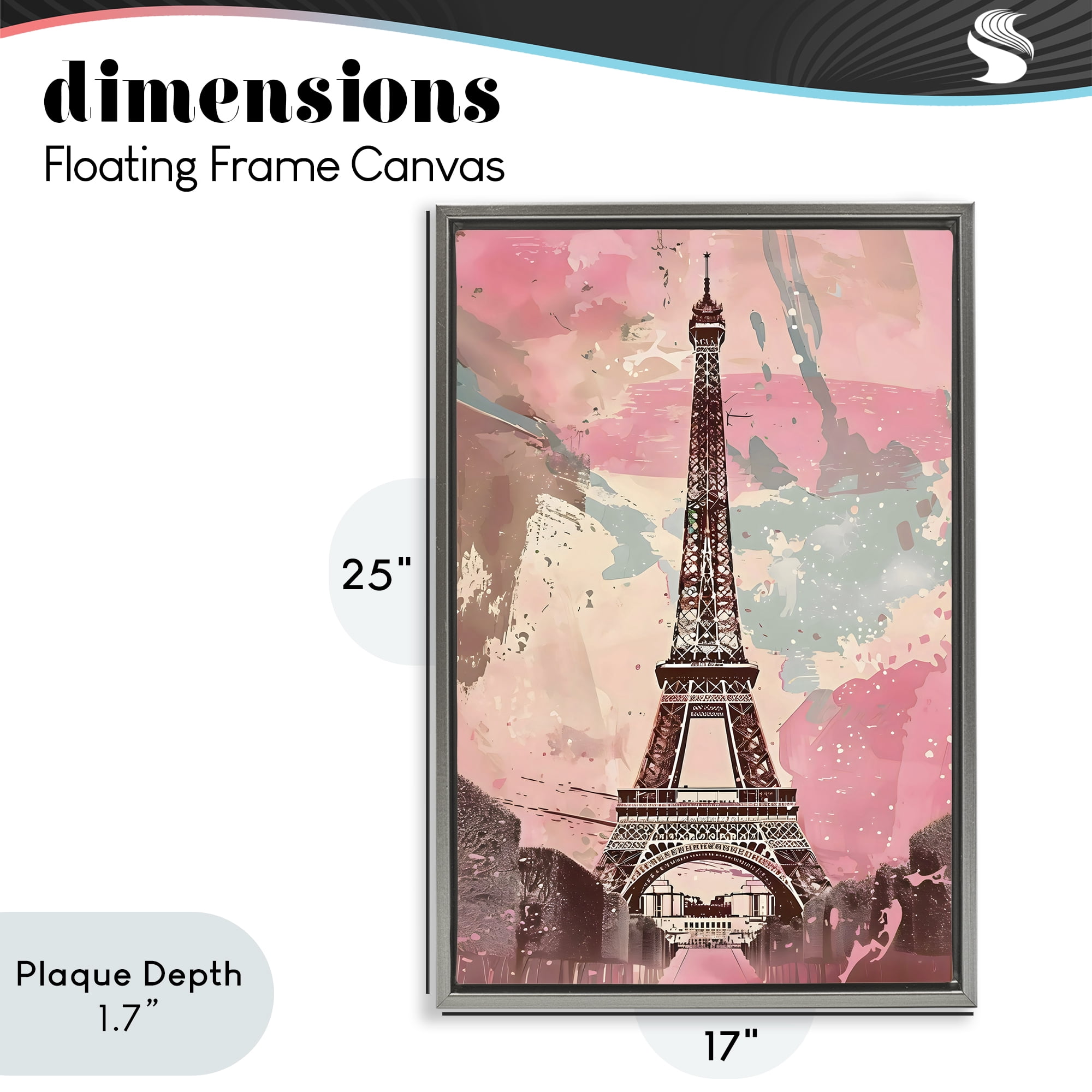 Stupell Industries Parisian Tower Pink & Blue Gray Framed Floater Canvas Wall Art, design by Creative Studio