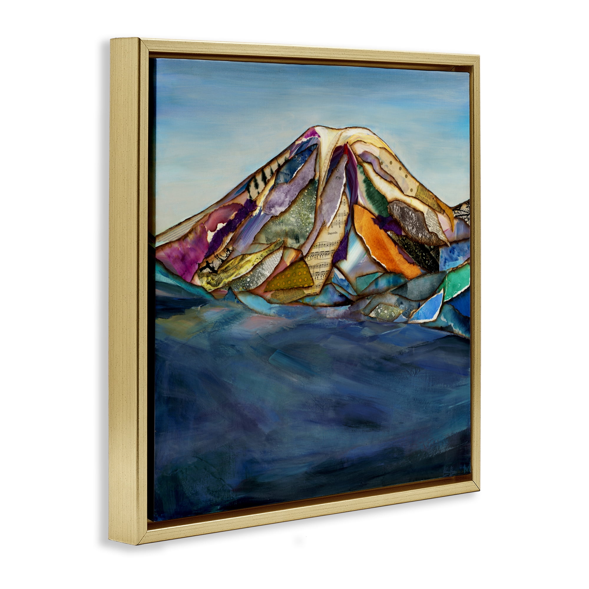 Stupell Industries Collaged Layers Mountain Gold Framed Floater Canvas Wall Art, design by Van Horne-Borcherding
