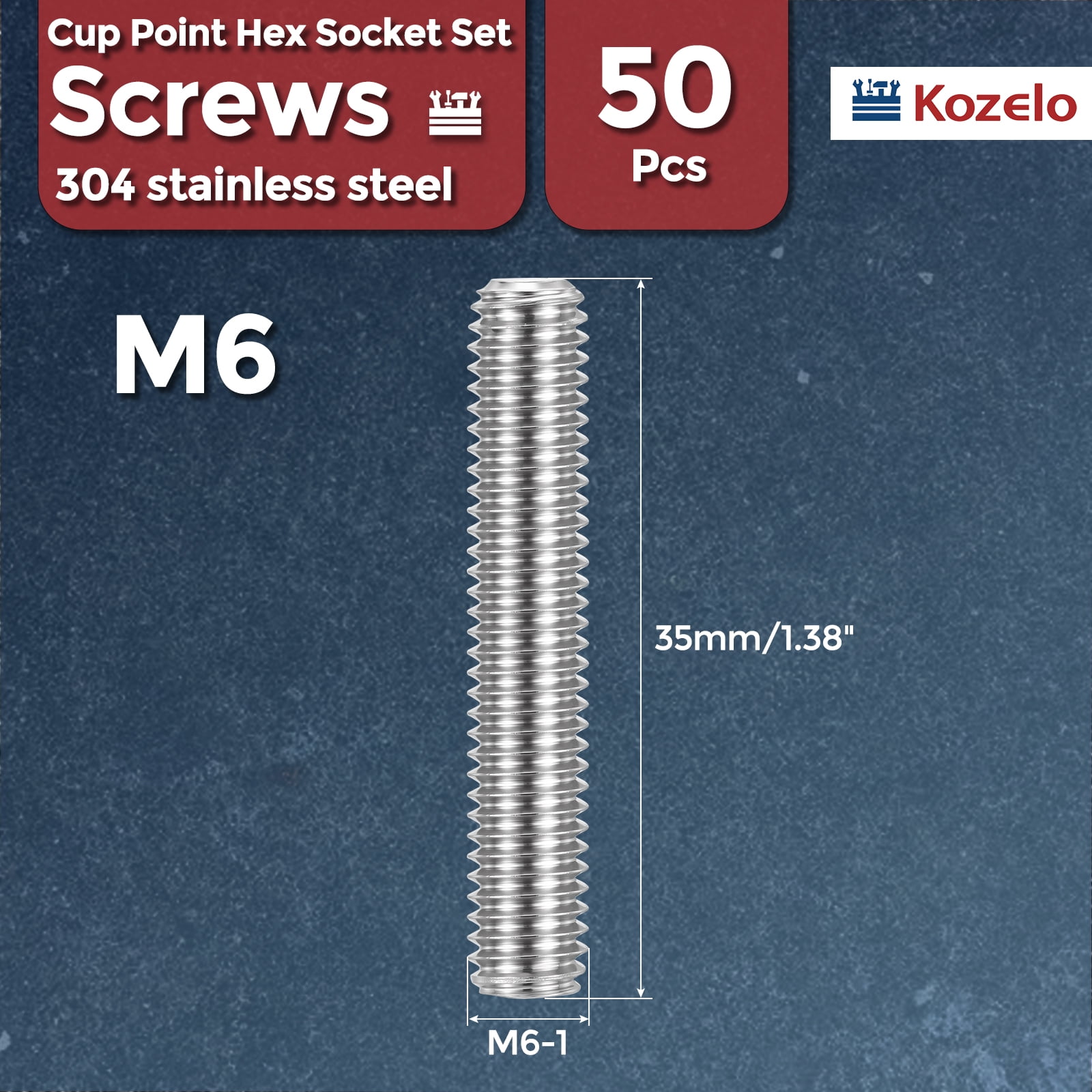 Uxcell 50pcs Cup Point Hex Socket Set Screws - [M6-1x35mm] 18-8 Stainless Steel Headless Allen Head Grub Set Screw with Hex Key Wrench for Door Handles, Bathroom Fixture & Towel Rack