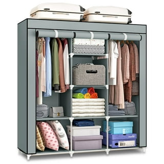UDEAR Portable Wardrobe Closet Clothes Organizer Non-Woven Fabric Cover  with 6 Storage Shelves, 2 Hanging Sections and 4 Side Pockets，Grey :  : Home
