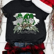 Women Christmas Printed Shirt Funny Letter T-Shirt Short Sleeve Casual Tee Tops