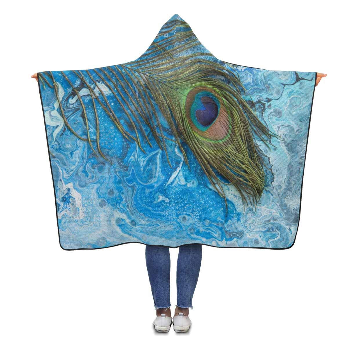 HATIART Peacock Feather Blue Hooded Throw Blanket 56x80 inches Adults