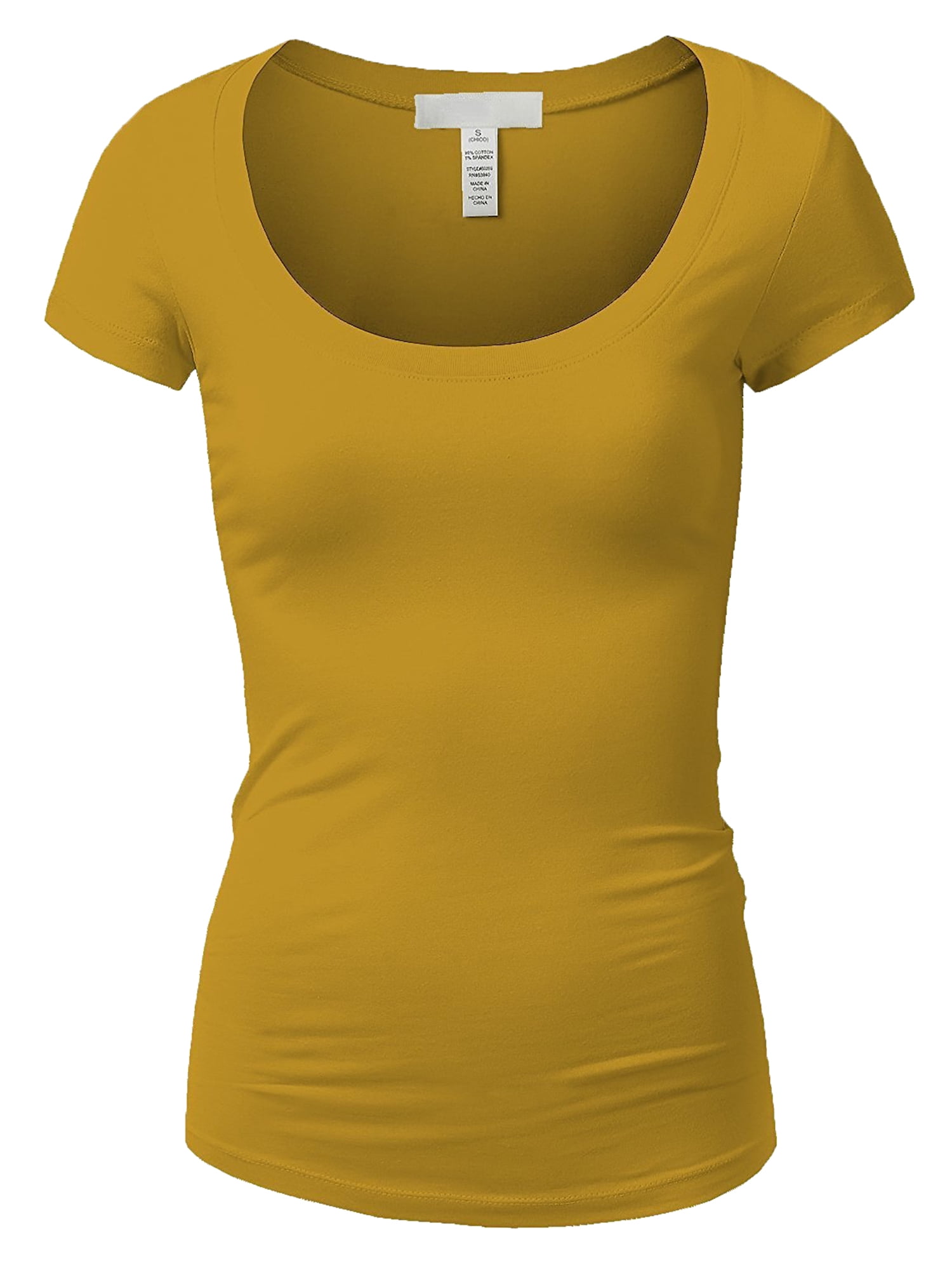 Essential Basic Scoop Neck Short Sleeve Tee For Women Tshirt Plus Mustard 2xl