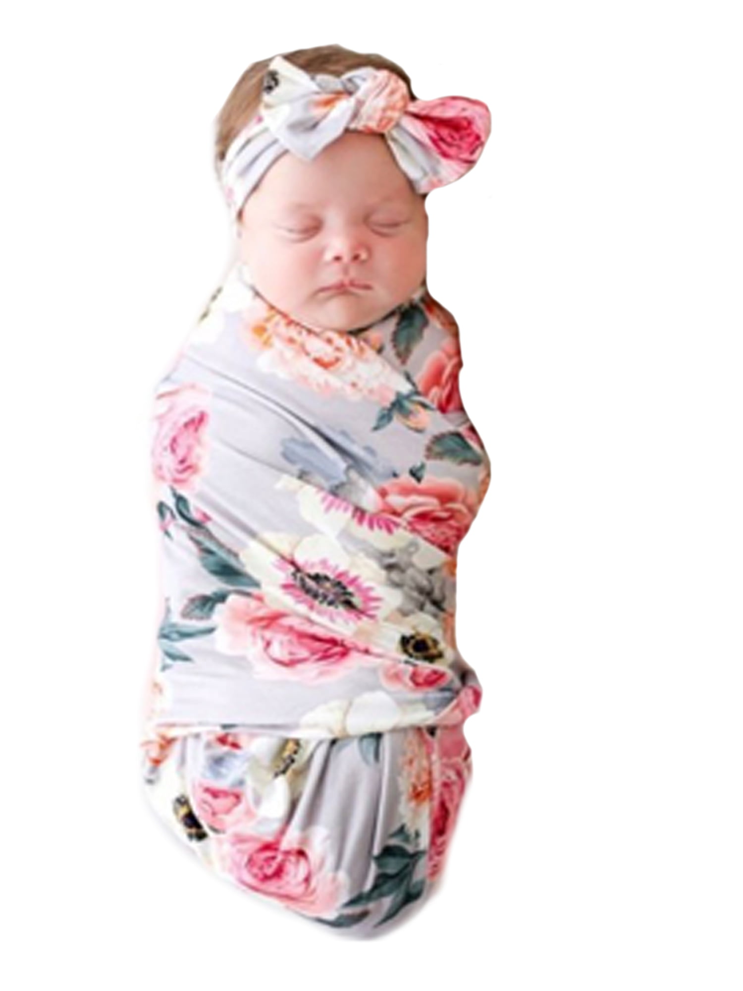 Newborn Receiving Blanket Headband Set Flower Print Baby Swaddle Cocoon Cotton Nursery Swaddle and Hair Band Set 3 Pack for Photograph Pack B Sleep Receiving Blankets