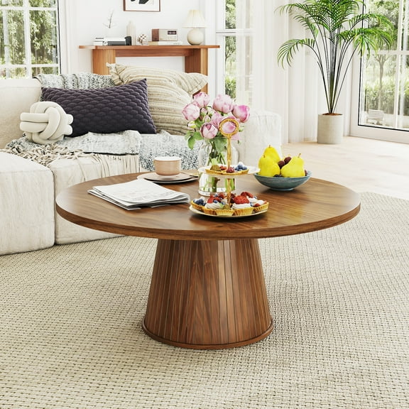 Diubas Coffee Table for Living Room, Round Coffee Table Center Table for Study Room Office Hotel Balcony, 31.5",Walnut