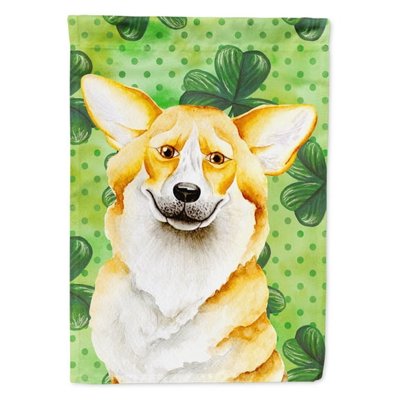 Corgi Shamrocks Garden Flag