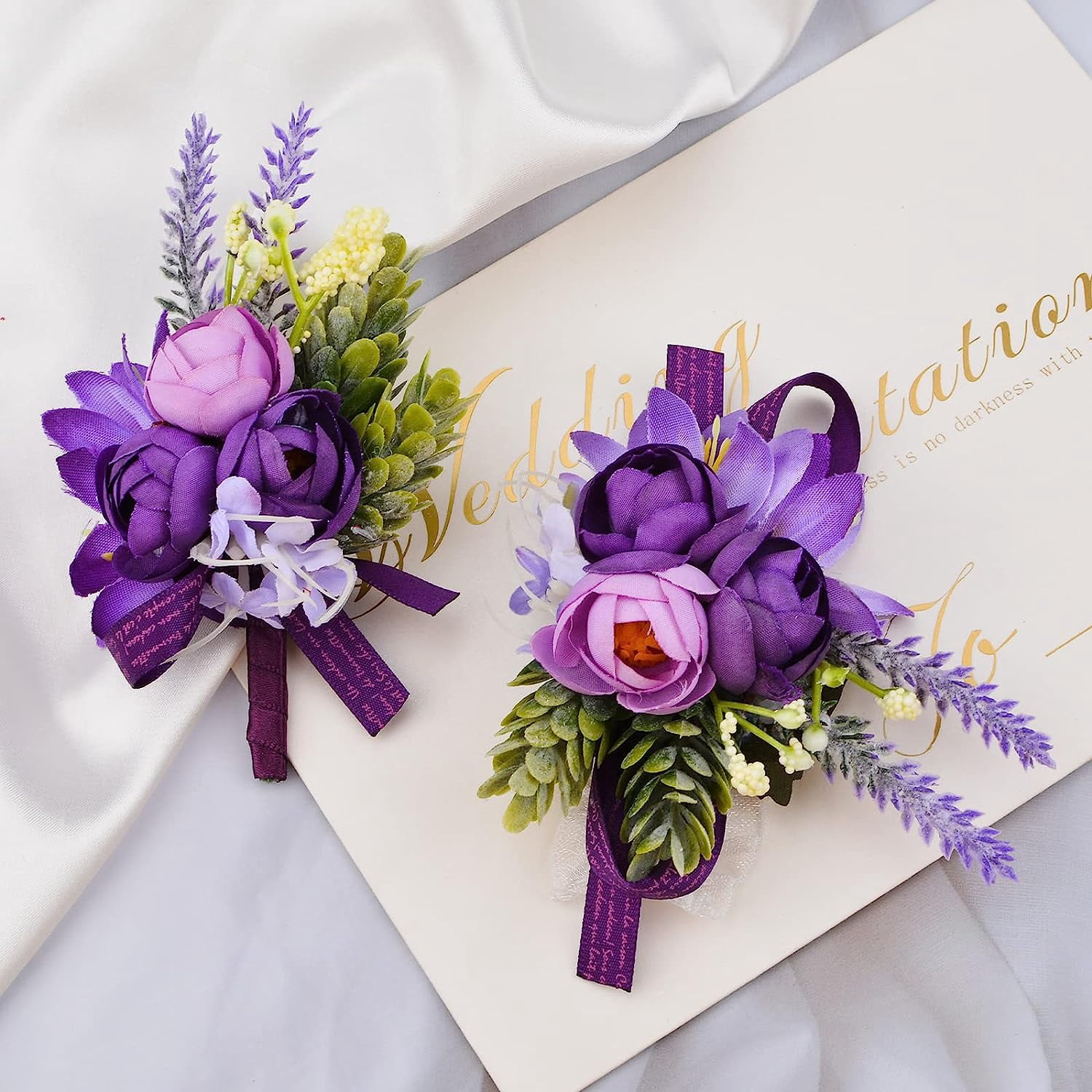 Geosar 20-Piece Wedding Corsage & Boutonniere Set - Purple Artificial Flowers For Prom & Bridal Party - View #6