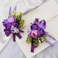 thumbnail image 2 of 3Inch Artificial Wedding Wrist Corsage and Boutonniere Set, Wedding Fake Rose Wrist Flower, Men Boutonniere for Wedding Bridesmaid Party Prom Decorations (Purple), 2 of 11