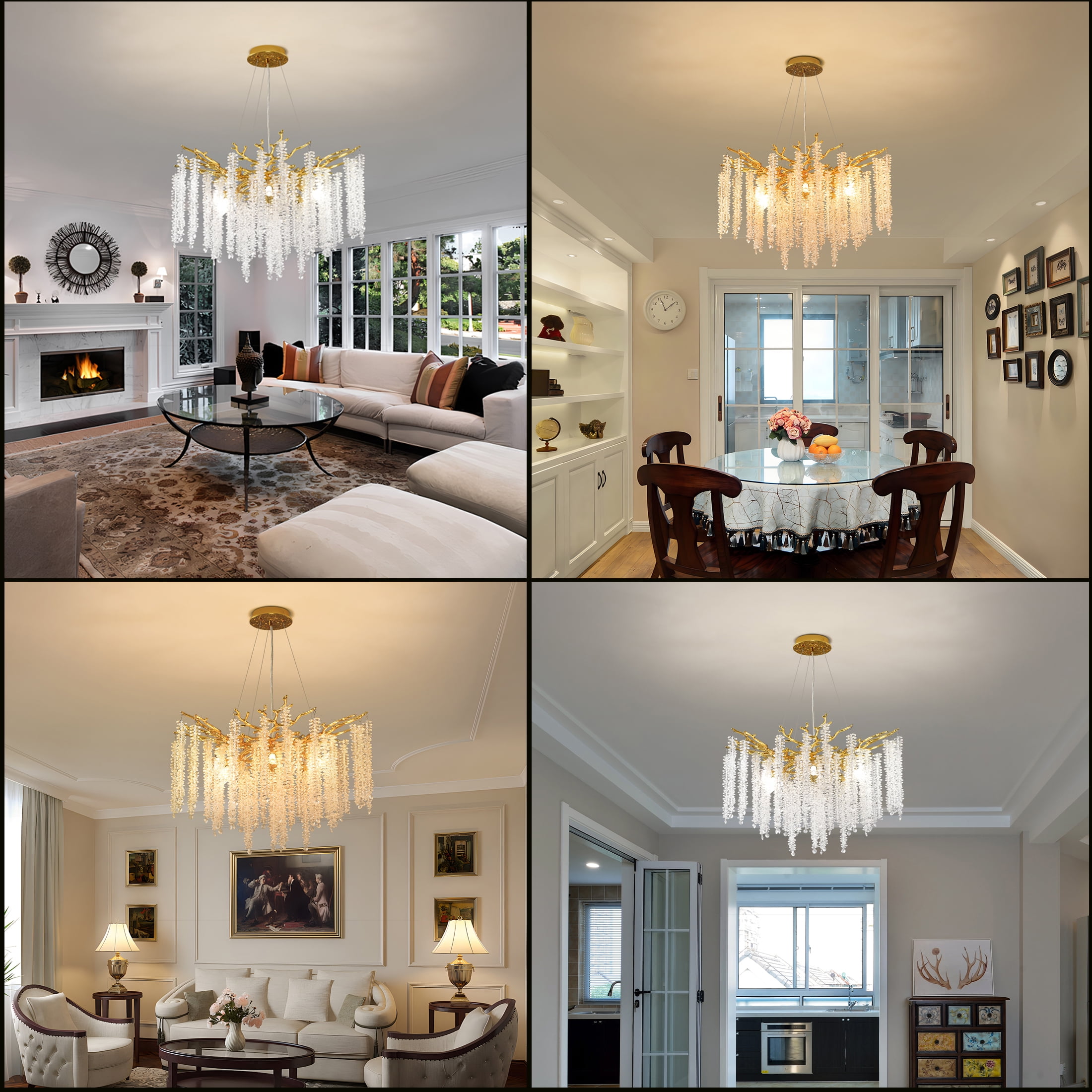ULPEMTL Modern Crystal Tree Branch Chandeliers Gold for Dining Room Bedroom Room 30.5 inch Ceiling Hanging Light