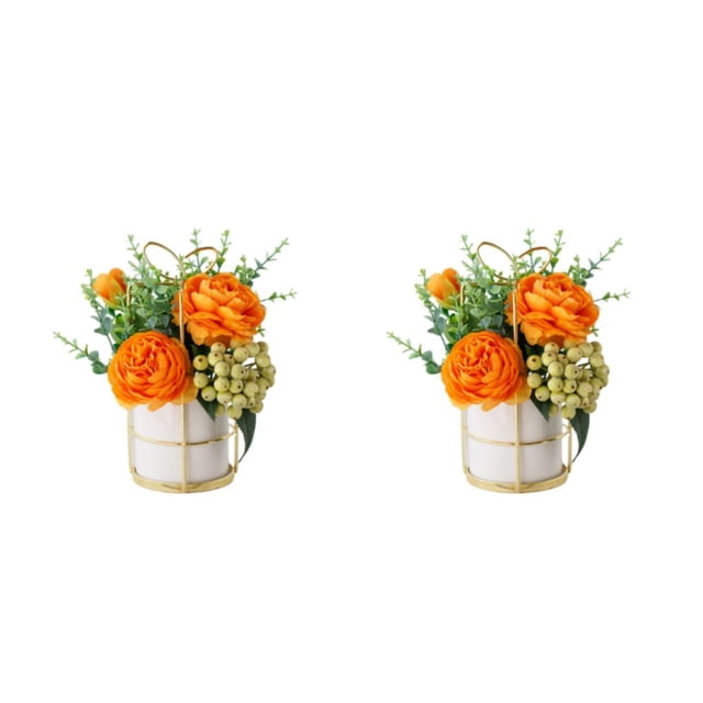 kurtrusly Artificial Flowers With Vase Add Of Color And Style To Any Room Indoor Pinellia orange 2Set
