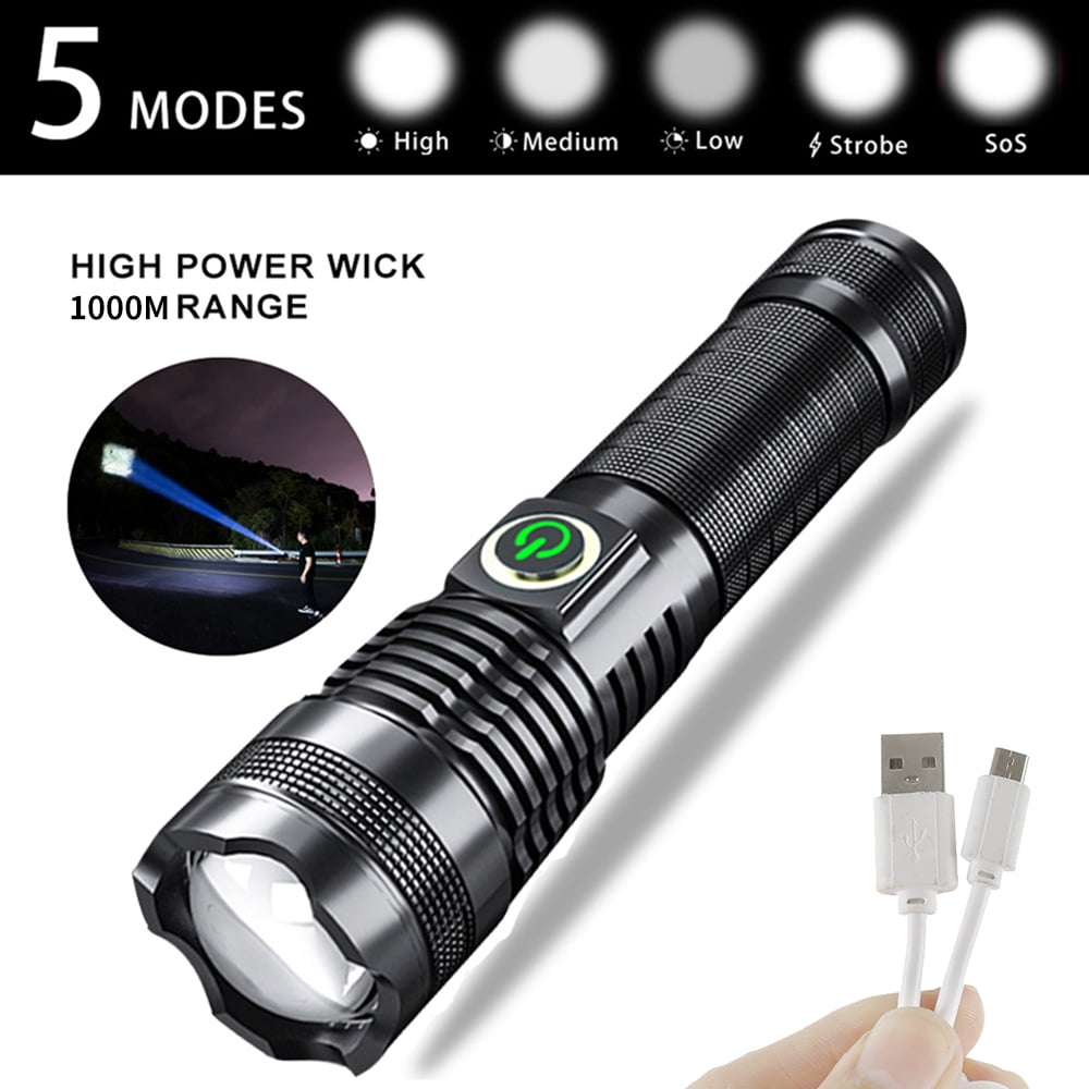 1200000 Lumens Zoomable XHP70 LED USB Rechargeable Flashlight Torch Super Bright 
