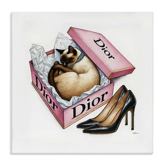 Stupell Industries Pink Shoebox with Cat Animals Painting Wrapped Canvas Art Print Wall Art, 17 x 17